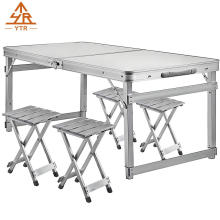 Aluminum Folding Picnic Table with 4 Benches 4 Person Adjustable Height Portable Camping Table and Chairs Set for Office Garden